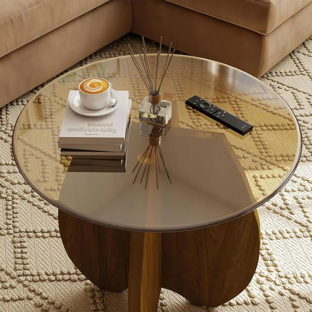 Table d'appoint ronde contemporaine, assemblage facile, finition brun coquille pour les espaces de vie et les balcons