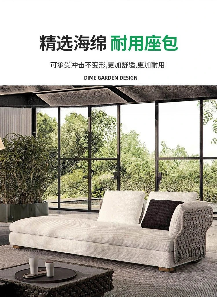 Outdoor rattan sofa, courtyard bed recliner, villa outdoor Nordic simple white bantam L-shaped sofa