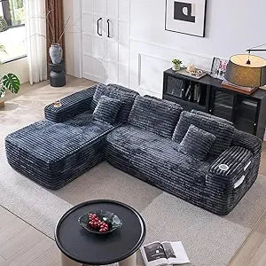 Cloud Sectional Couch with L-Shape Chaise, Modern Modular Sofa with Deep Seat, Built-in Cup Holder & Storage Pocket for Living R