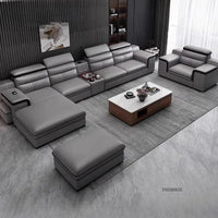 Modern Large Apartment Chaise Leather Sofa Combination Set Light Luxury Living Room Sofas Creative Office Comfortable Large Sofa