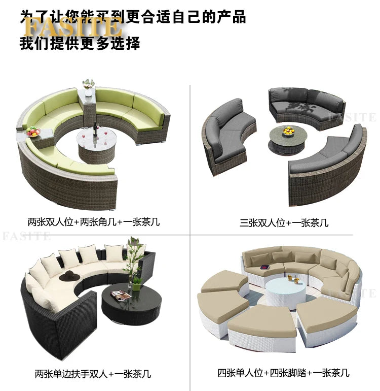 Outdoor Rattan Sofa Circular Villa Terrace Courtyard Rattan Art Living Room Leisure