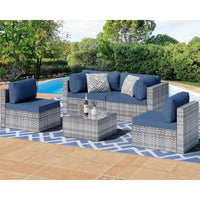 Patio, Lawn & Garden 5 Pieces Outdoor Patio Sectional Sofa Couch, Silver Gray PE Wicker Furniture Conversation Sets