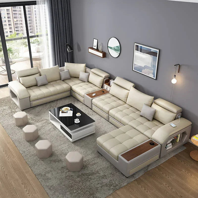 -Modern Living Room Sofa Couch Set U Shaped Couches Luxury Microfiber Leather Fabric Sectional Sofas For Home Furniture Indoor
