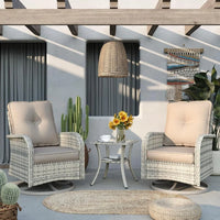 Patio Rocking Swivel Chair Outdoor Wicker Rattan Bistro Set with Tempered Glass Side Table