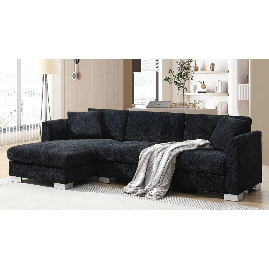 [VIDEO provided][New] 9656 Modern Cloud Sectional Sofa Lshaped Luxury Couch Set with 2 Free pillows 4seat Chenille Indoor Furni