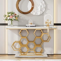 #For Gold Console Table, 55 Inch Modern Entryway Table Foyer Table with Metal Base, Faux Marble White Accent Table Narrow Sofa