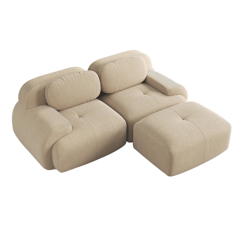 82'' Corner Sofa in Soft Cord Fabric, Modular Combined with Curved Armrests, Without Mounting, Highly Elastic Foam Upholstery