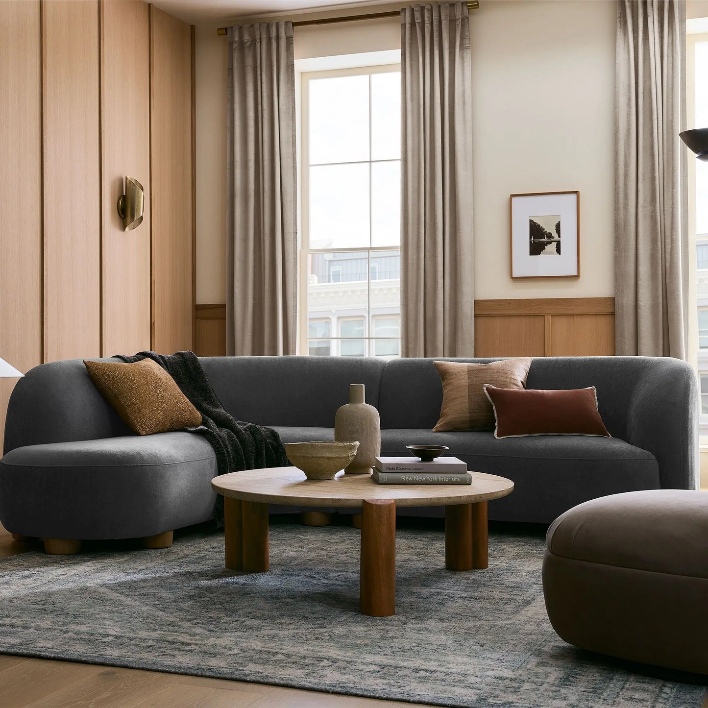 Nordic simple curved fabric lamb wool sofa Italian light luxury creative living room corner sofa