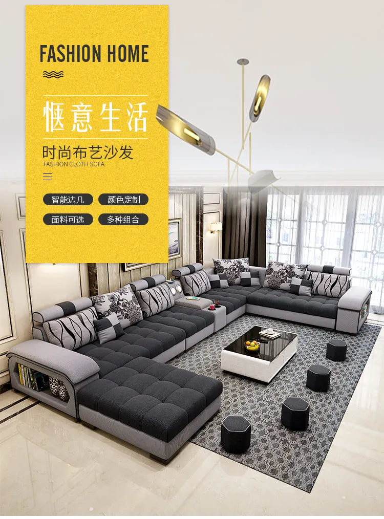 Fabric sofa, simple and modern size, living room, Nordic latex technology fabric sofa