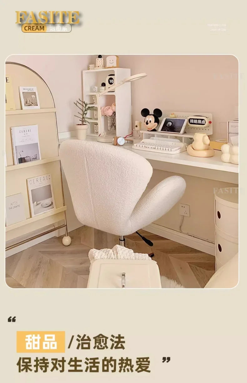 New Computer Chair, Home Bedroom Girls Makeup Chair, Comfortable Sedentary Dressing Table Stool, Sherpa Lift Swivel Chair