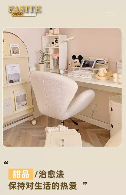 New Computer Chair, Home Bedroom Girls Makeup Chair, Comfortable Sedentary Dressing Table Stool, Sherpa Lift Swivel Chair