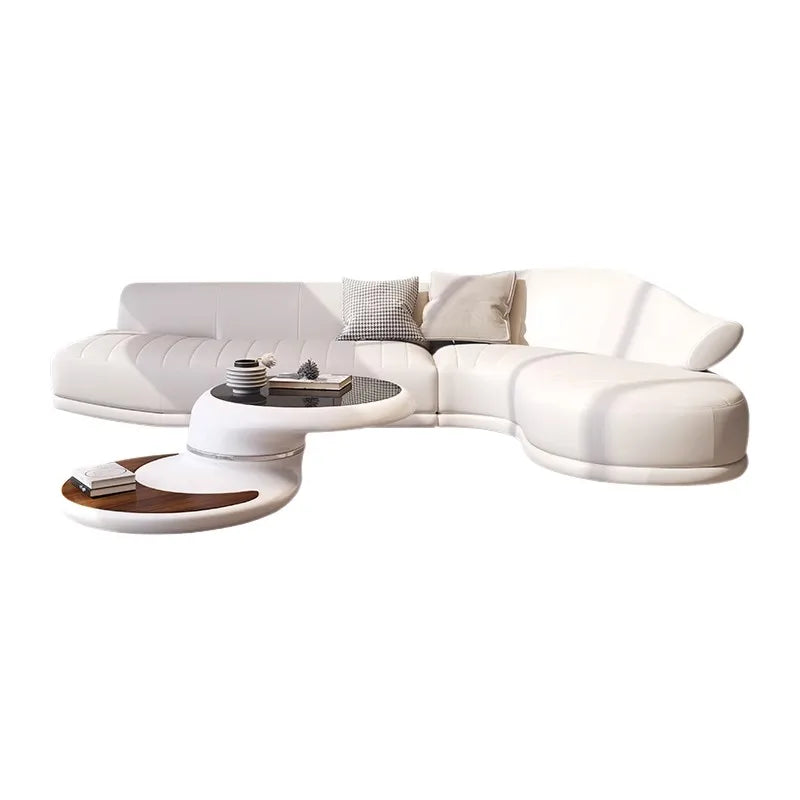 Nordic Modern Luxury Curved Leather Sofa Multi-seat Combination for Home Italian Design Living Room Villa Leather Sofa Set