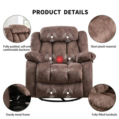 Rocker Recliner with Heat and Vibration, Manual Swivel Rocking Chair with Vibrating Massage, Comfy Padded, Customized