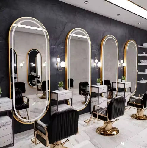 Golden Frame Beauty Salon Lighted Mirror LED Mirror Dresser Decorative Wall Mounted Illuminated Salon Wall Mirror