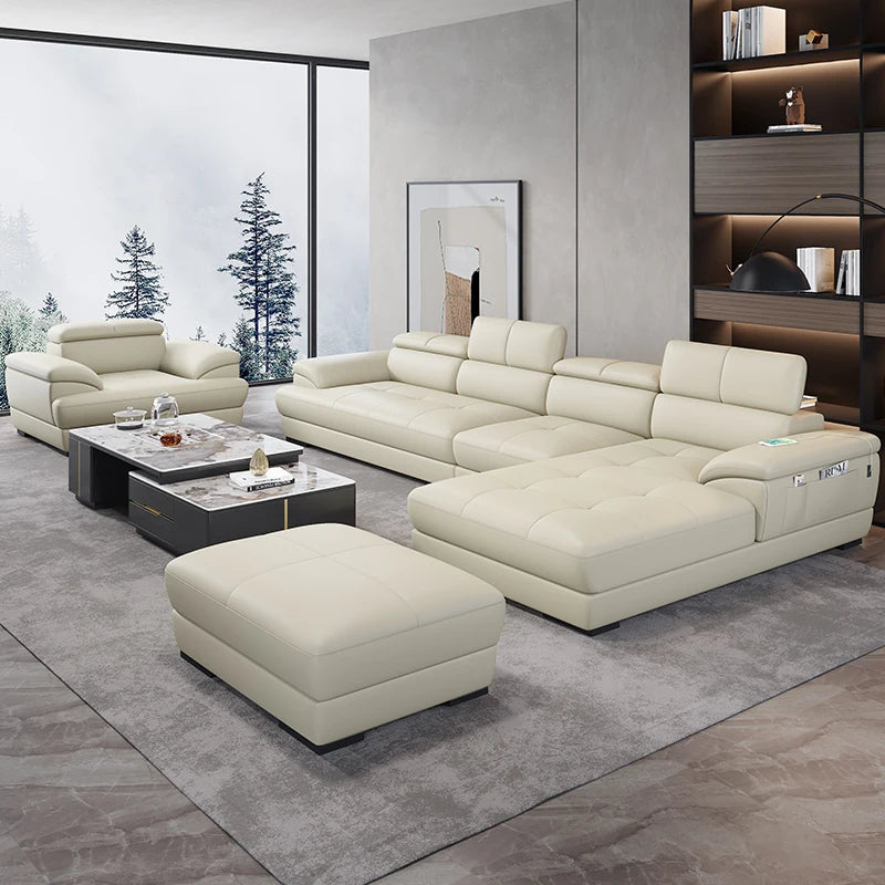 Nordic first-layer cowhide modern minimalist living room corner function minimalist full leather sofa