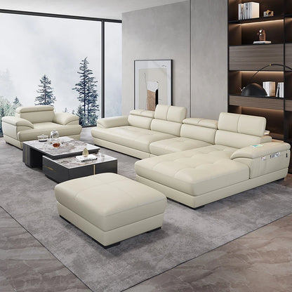 Nordic first-layer cowhide modern minimalist living room corner function minimalist full leather sofa
