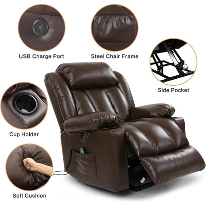 Power Lift Recliner Chair for Elderly Breathable Leather Recliner Chair with Massage and Heat for People Limited Mobility,2 Cup