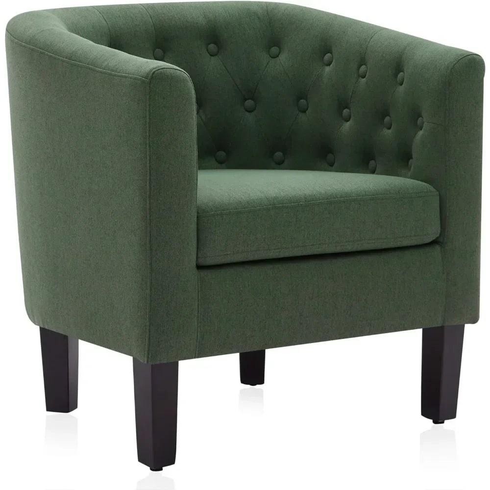 New Arrival Chairs with Sturdy Legs and Linen Fabric, Elegant Arm Chairs Upholstered Tufted Barrel Chairs Club Chair