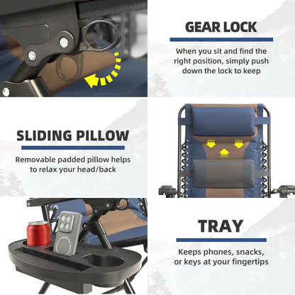 Zero Gravity Chair Oversized Padded Recliner with Adjustable Headrest & Cup Holder - 600D Oxford Folding Lounge Chair