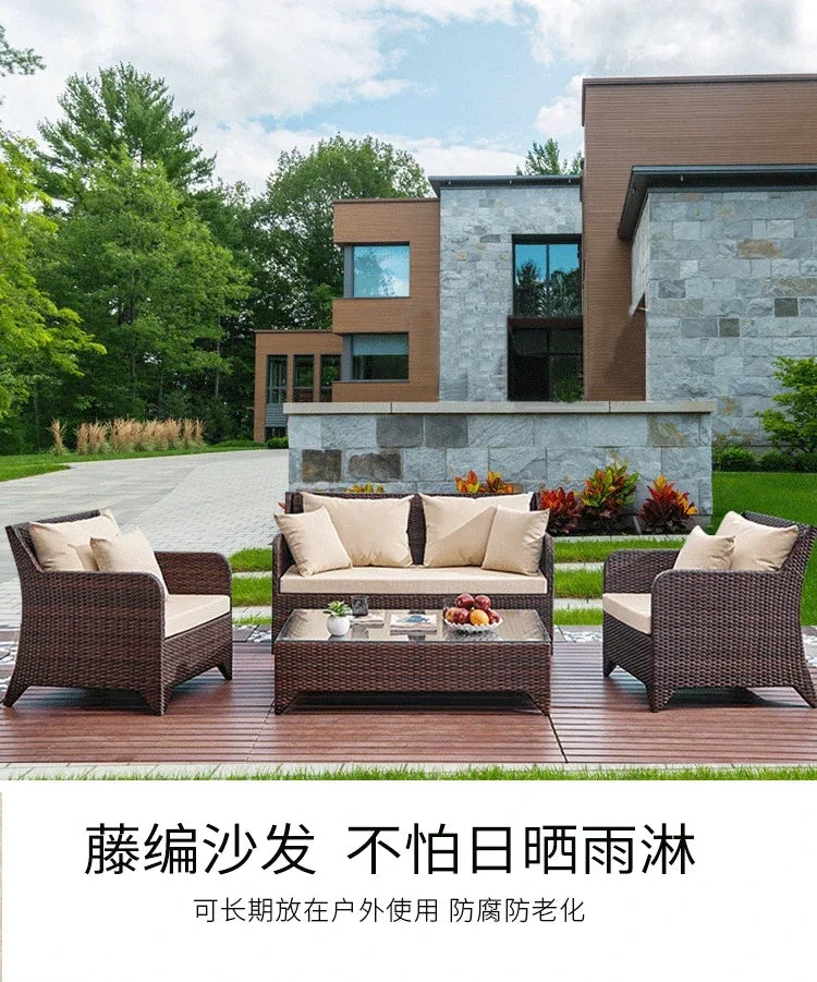 Balcony outdoor combination Living room courtyard hand-woven rattan sofa Rattan chair simple leisure furniture Economically