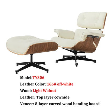 Replica Mid Century Tall Size Chaise Genuine Leather Lounge Chair With Ottoman Black Walnut and Palisander Living Room Chairs