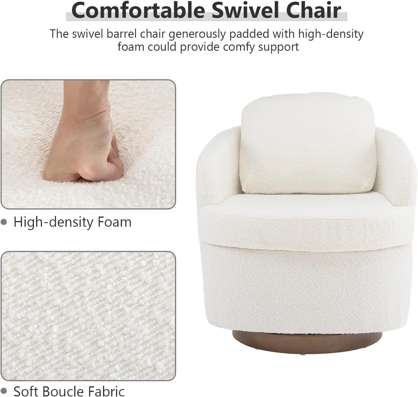 Hot Sales Hot Sales Modern Oversized Swivel Chair Boucle Sherpa Upholstered Barrel Armchair Wood Base White Accent Chair For Liv