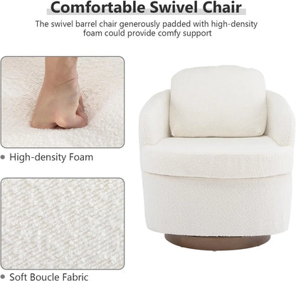 Hot Sales Hot Sales Modern Oversized Swivel Chair Boucle Sherpa Upholstered Barrel Armchair Wood Base White Accent Chair For Liv