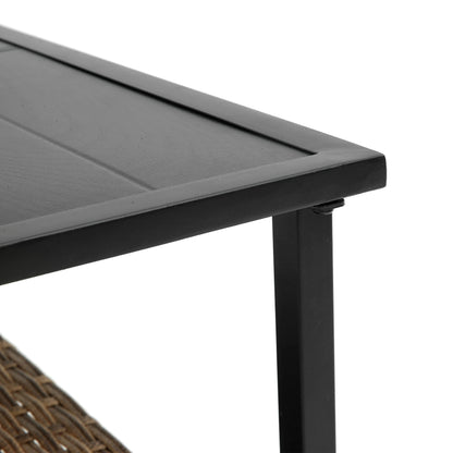 Patio 4 piece sectional low dining conversation sofa set- KD rattan wicker outdoor garden furniture corner sofa set with cushion