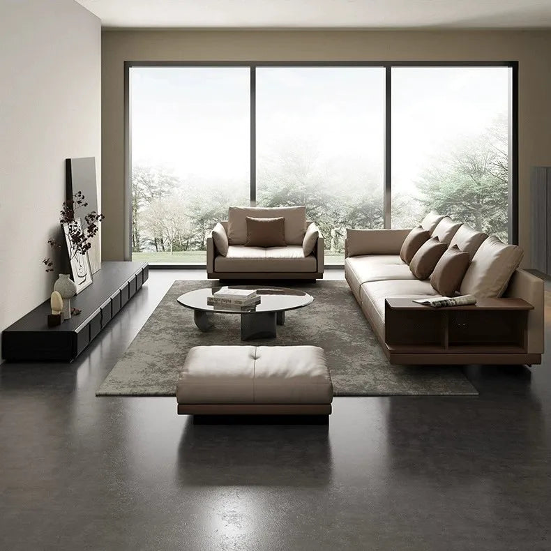 Leather sofa light luxury modern living room large flat layer first layer cowhide Italian minimalist