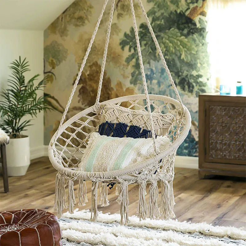 Hammock Hanging Swinging Chair,Hanging Cotton Rope Swing Chairs with Cushion and Hardware Kits, Hanging Chairs for Indoor