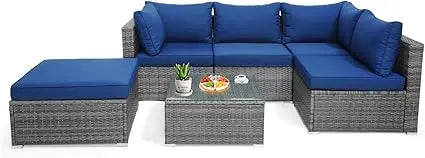 6 Pieces Sectional Patio Furniture Set, Weather Resistant Heavy Duty Outdoor Modular Sofa Set with Soft Padded Cushions