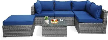 6 Pieces Sectional Patio Furniture Set, Weather Resistant Heavy Duty Outdoor Modular Sofa Set with Soft Padded Cushions