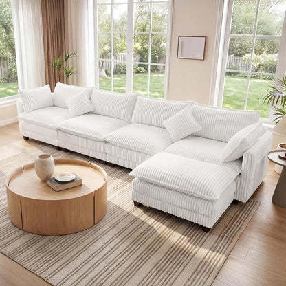 143" L-Shaped Modular Corduroy Sectional Sofa for Living Room