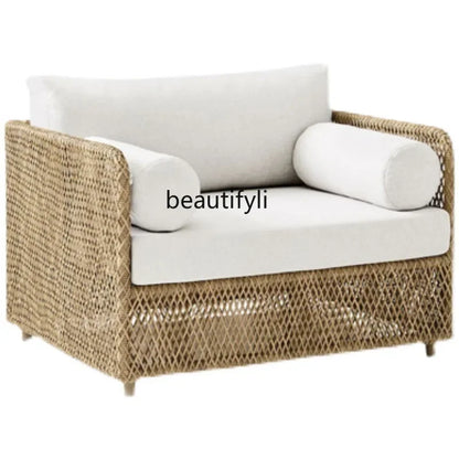 Southeast Asian Style Outdoor Rattan Sofa for Courtyard, Balcony, Garden, Terrace, Designer Sunroom