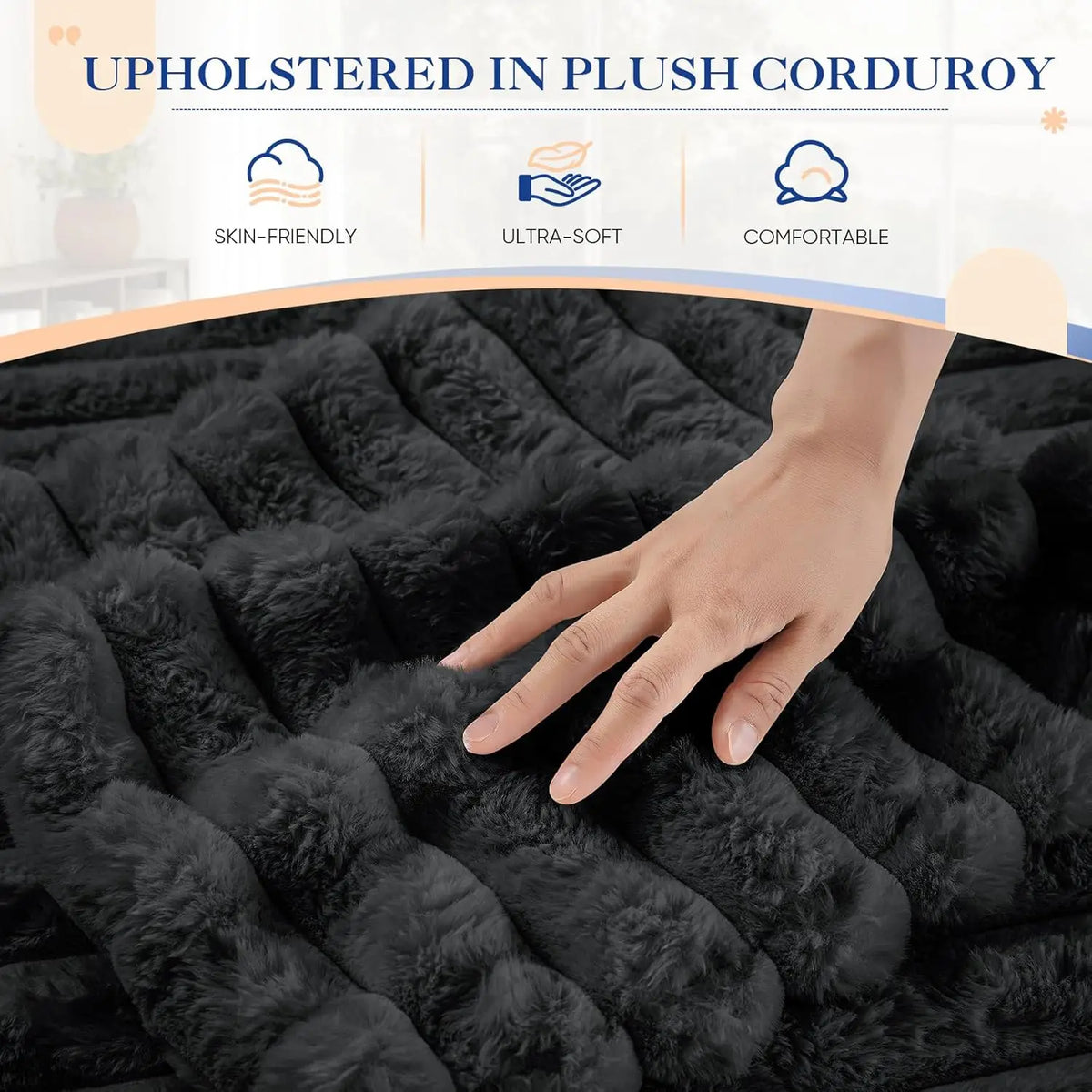 Oversized Chaise Lounge Indoor, Modern Plush Corduroy Fabric Deep Seat Boneless Memory Foam Sleeper Chaise Lounge Sofa Chair wit