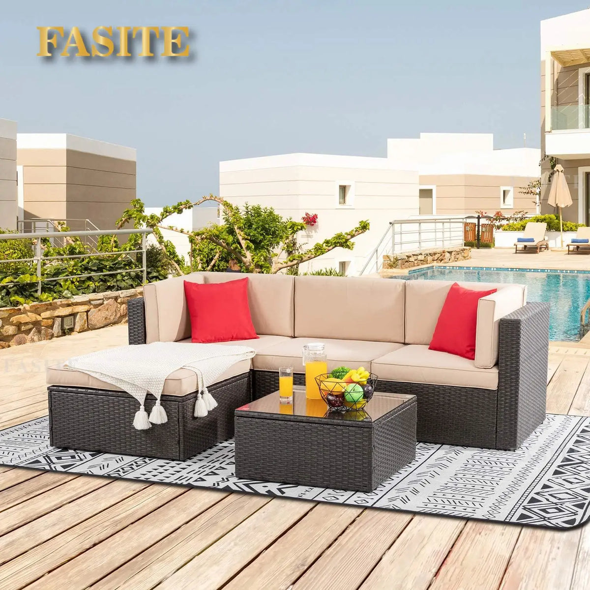 Outdoor rattan sofa combination U-shaped corner courtyard garden balcony hotel