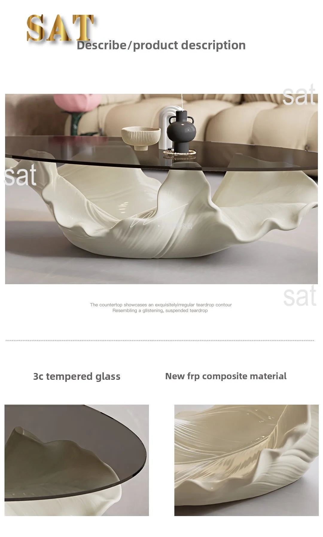 Table à thé moderne en verre de qualité supérieure, mobilier de luxe à une feuille de styliste artistique haut de gamme pour Table basse de salon