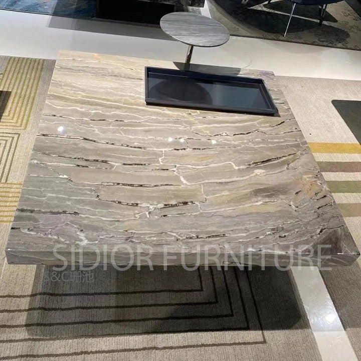 Modern Coffee Table Natural Marble Top Black Marble Coffee Table Center Table for the Living Room