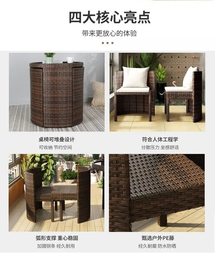 Balcony leisure table and chair combination, rattan chair three-piece set