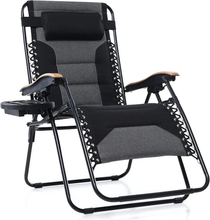 XXL Oversized Padded Zero Gravity Chair, Foldable Patio Recliner, 30" Wide Seat Anti Gravity Lounger with Cup Holder,