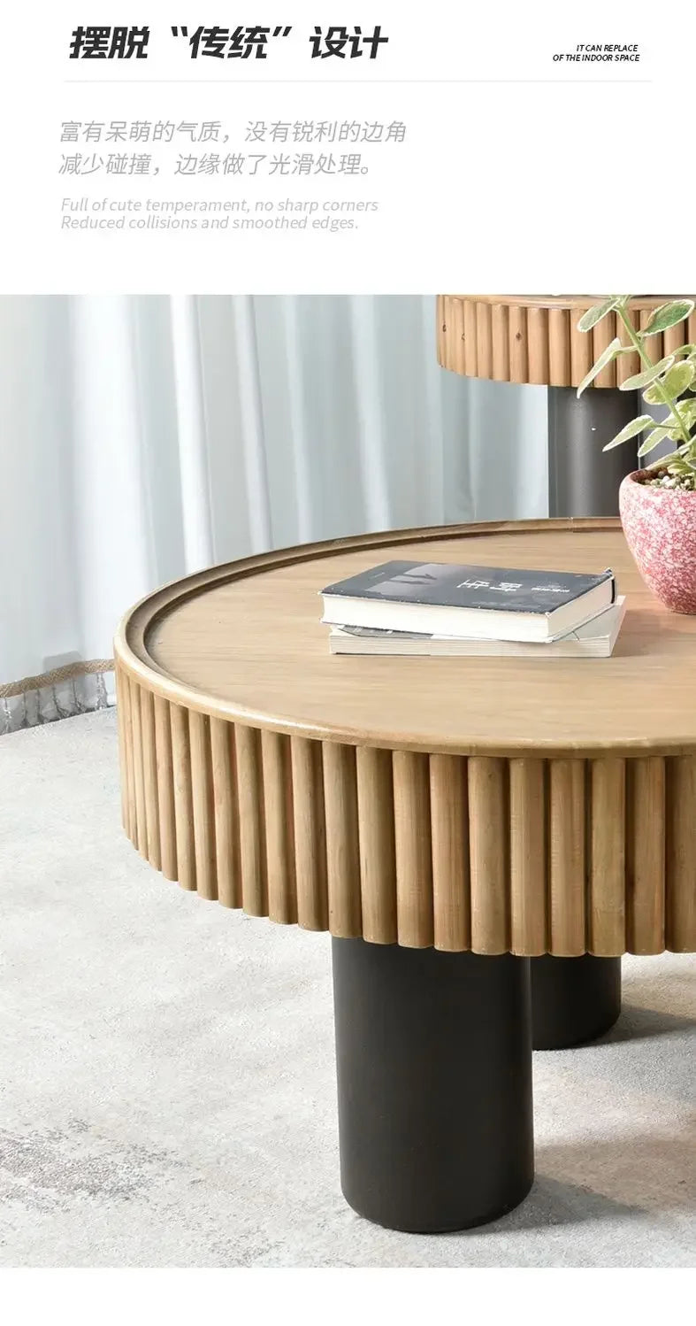 New arrivals pastoral style living room furniture rustic round wood carved coffee table with 3 legs