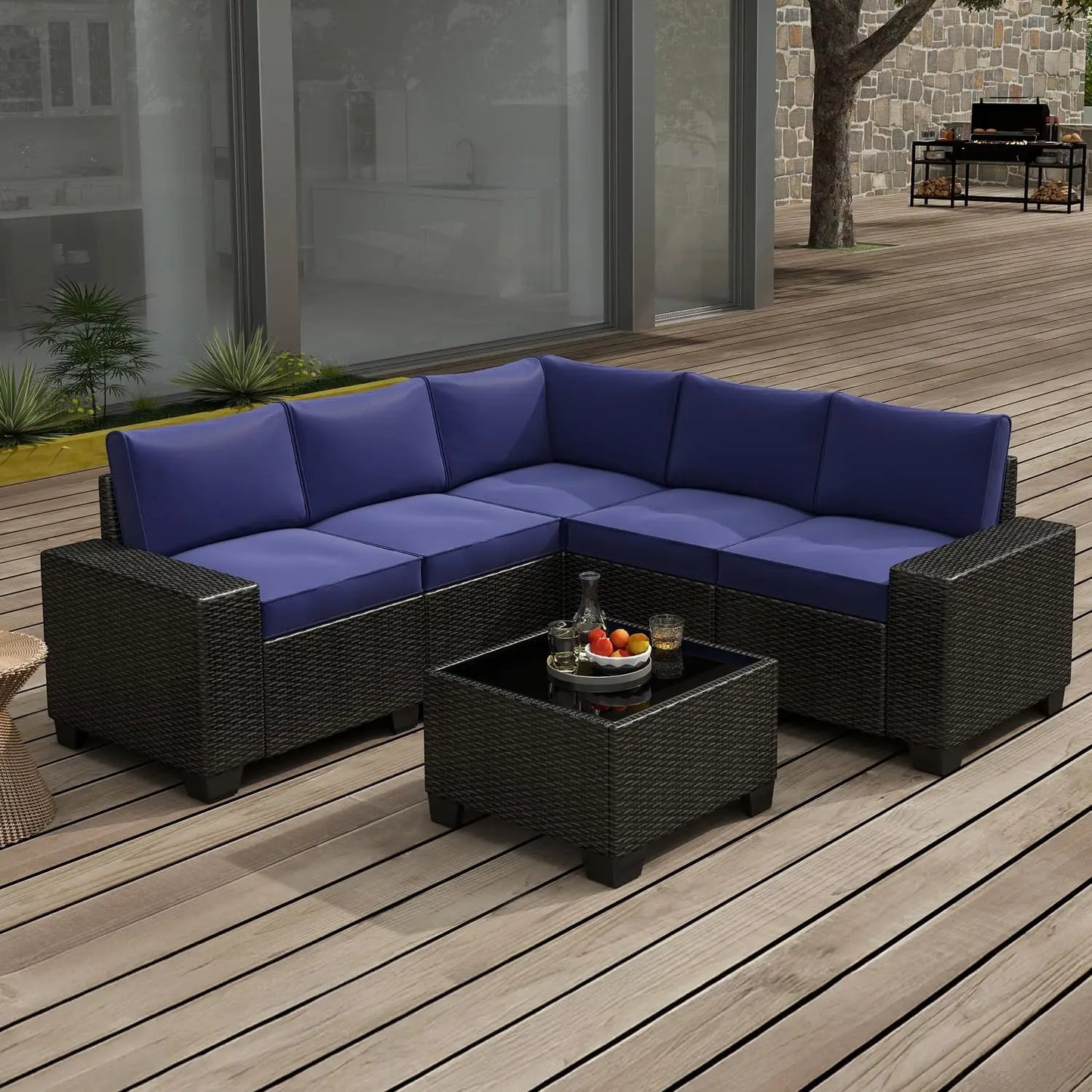 6 Pieces Patio Furniture Set, Outdoor Sectional Set of 6 w/Wide Armrest, Waterproof Wicker Conversation Set for Backyard, Dec