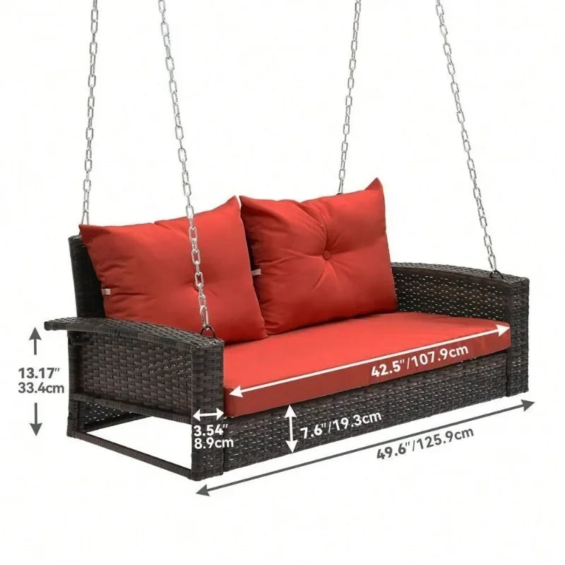 Hanging porch swing chair wicker rattan  lounge back cushion bench, porch replacement backrest tie for garden patio furniture