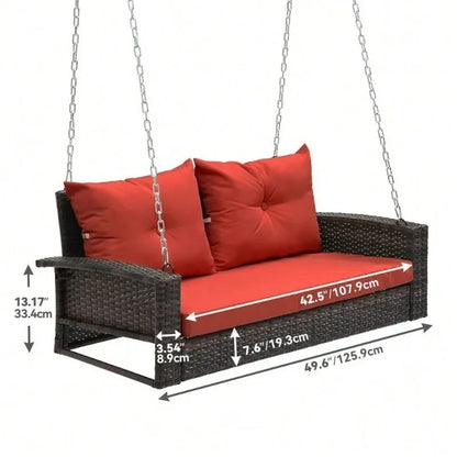 Hanging porch swing chair wicker rattan  lounge back cushion bench, porch replacement backrest tie for garden patio furniture