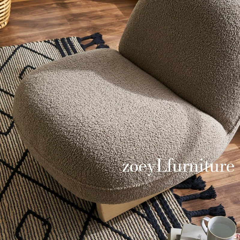 Nordic minimalist lamb wool balcony single sofa Italian living room solid wood leisure sofa
