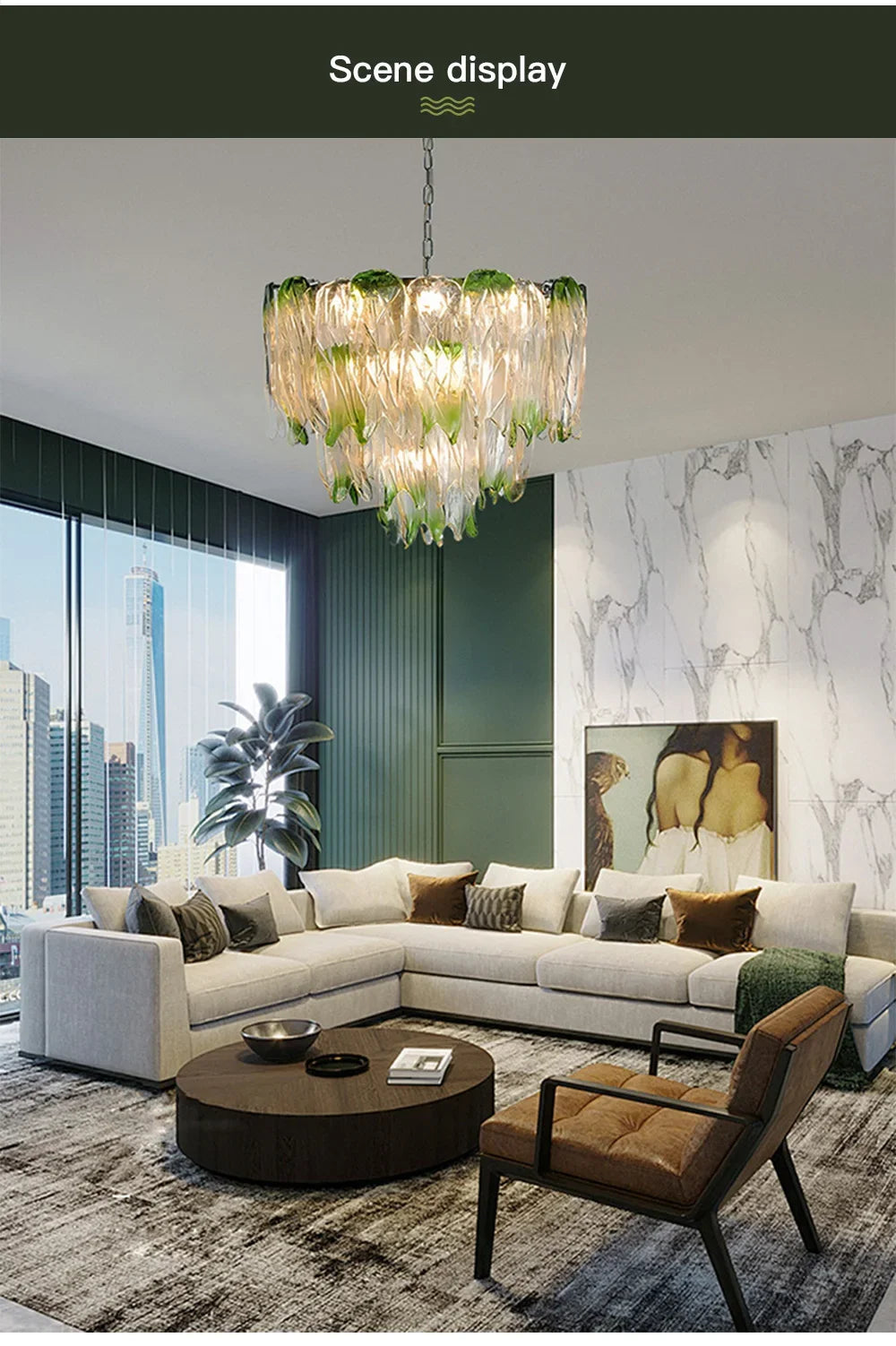 French Romantic Lustre Luxury Chandeliers Antique Designer Gradient Green glass LED Main lamps For Living Room