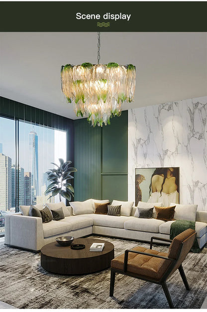 French Romantic Lustre Luxury Chandeliers Antique Designer Gradient Green glass LED Main lamps For Living Room