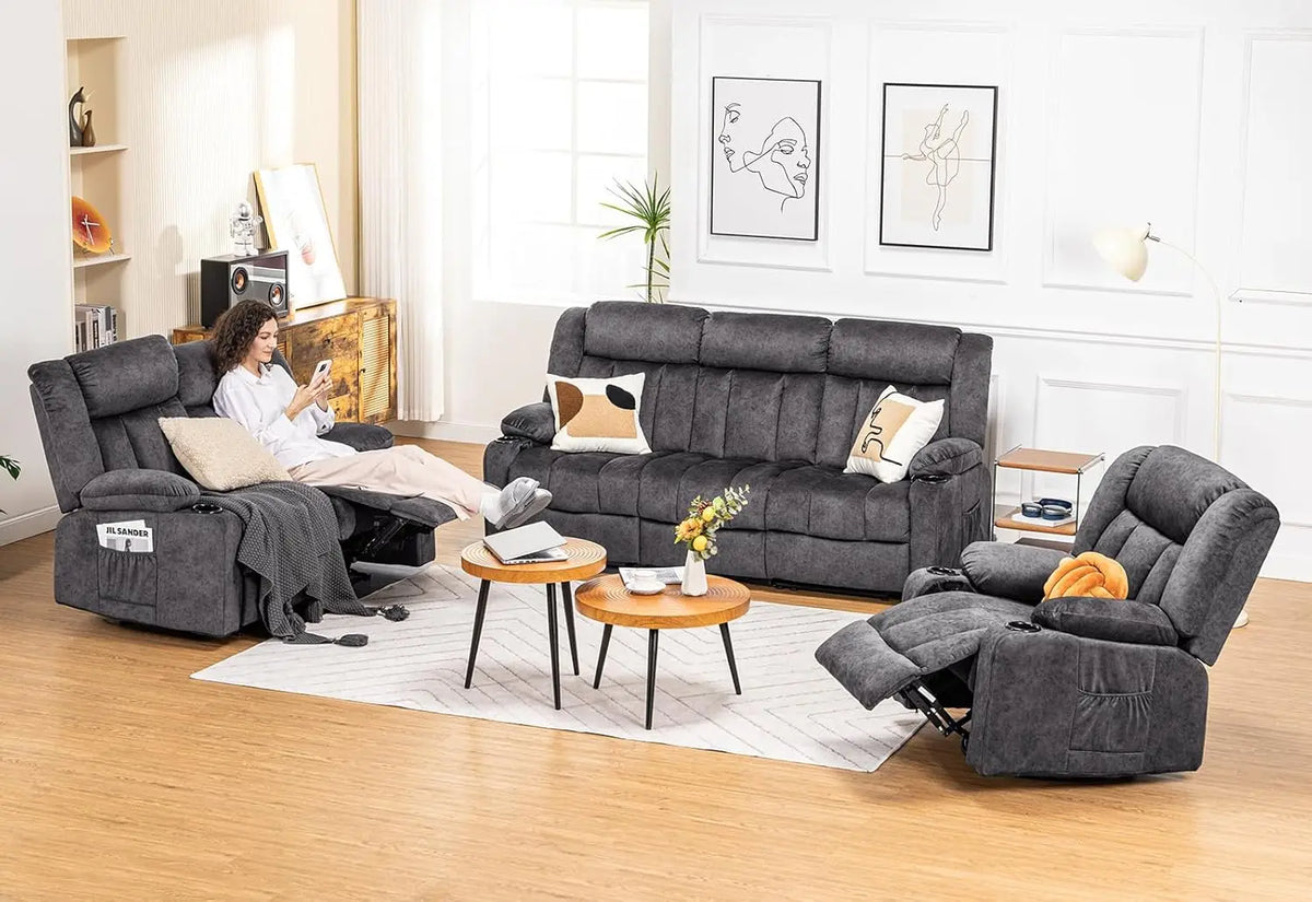 1+2+3 Manual recliner loveseat reclining sofa set, Cream