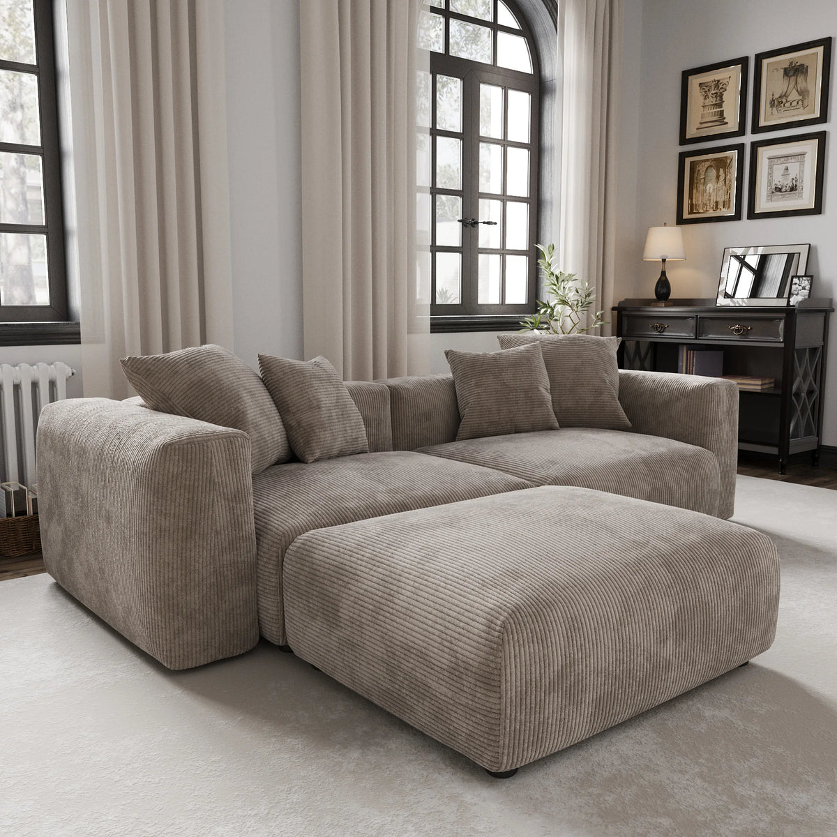 Modern Corduroy Fabric Sectional Couch with 4 Pillows 102
