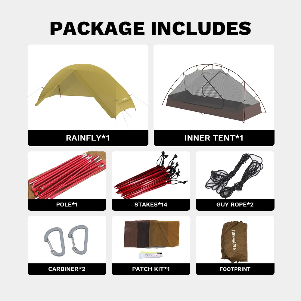 Fire-Maple Tropics Ultralight Backpacking Tent 1 Person 20D Waterproof Mountaineering Cycling Easy Setup Hiking with Camping Cot